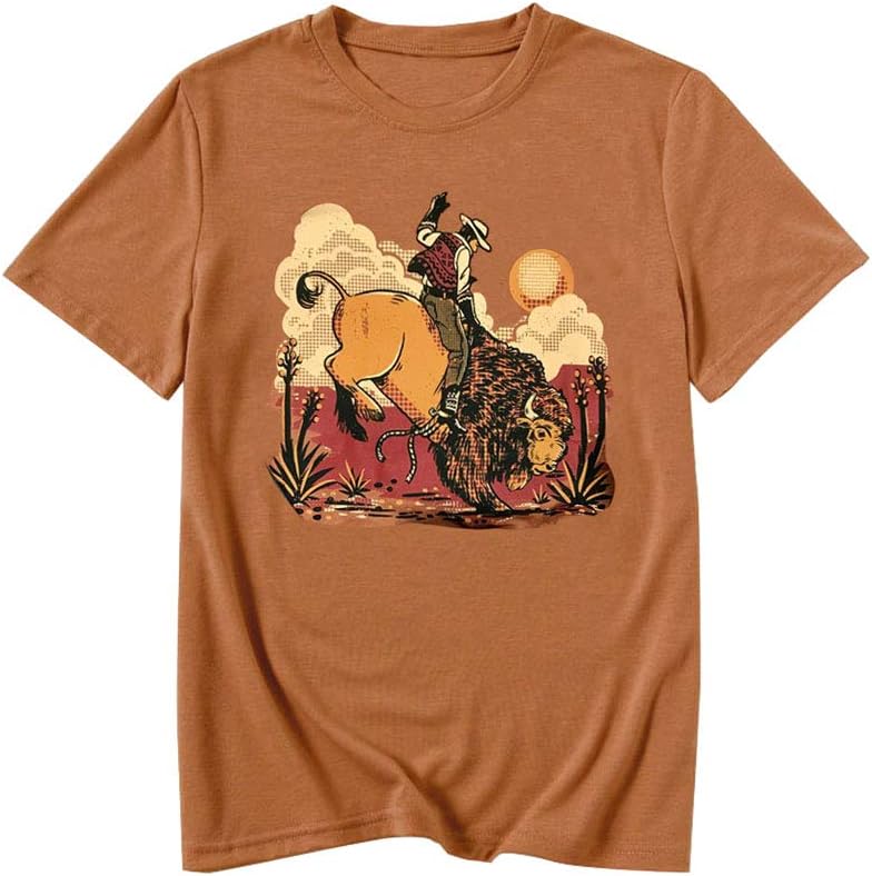 Cowboys Shirt for Women Novel Rodeo Bull Rider Camping Tee Top