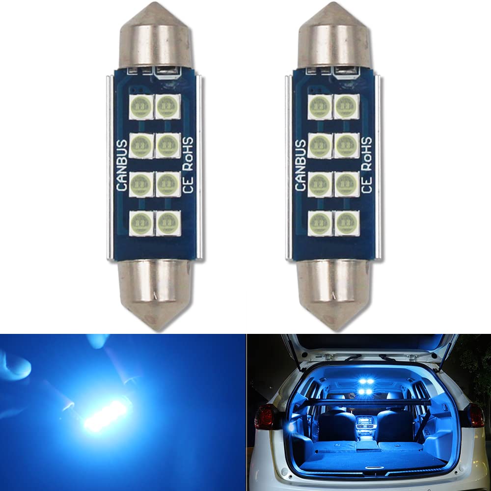 HSUN 42MM Festoon C5W LED Bulb,12V-14V 569 578 212-2 2112 2122 214-2 Canbus Error Free with 8LED SMD3030 Chip for Interior Dome Map Light and more,2 Pack,Ice Blue