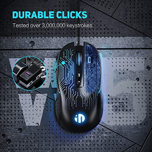 Gaming Mouse, 7 Macro Programmable Buttons, 4800DPI Adjustable, Optical Tracking, Ergonomic Design, RGB Backlight, Inphic Gaming Mice for PC Laptops Gamer, USB 1.5M Wire Compatible with Windows
