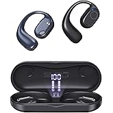 Open Ear Earbuds, Powerful Sound Sports Headphones with Clear Call, 40Hrs Playtime，Bluetooth 5.3 Headphones with Smart Digital Display Design IPX6 Waterproof Fit for Running, Gym, Workout (Black)