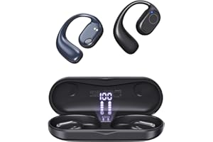 Haowolf Open Ear Headphones, Bluetooth 5.3 Wireless Air Conduction Headphones Built-in Mic with Ear Hooks & LED Display Charging Case, 40H Playtime Earbuds IPX6 Waterproof for Running Fitness (Black)