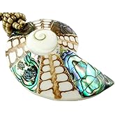 Swimmi Natural Paua Abalone Shell, Cone Shell, Shiva Eye Pendant 18.5 Inches Beads necklace Handmade Jewelry BA104