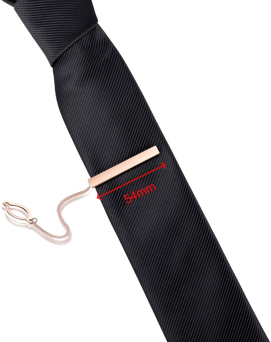 HONEY BEAR Mens Tie Clip Bar with Chain - Normal Size Stainless Steel for Business Wedding Gift,5.4cm (Rose Gold) - Image 4