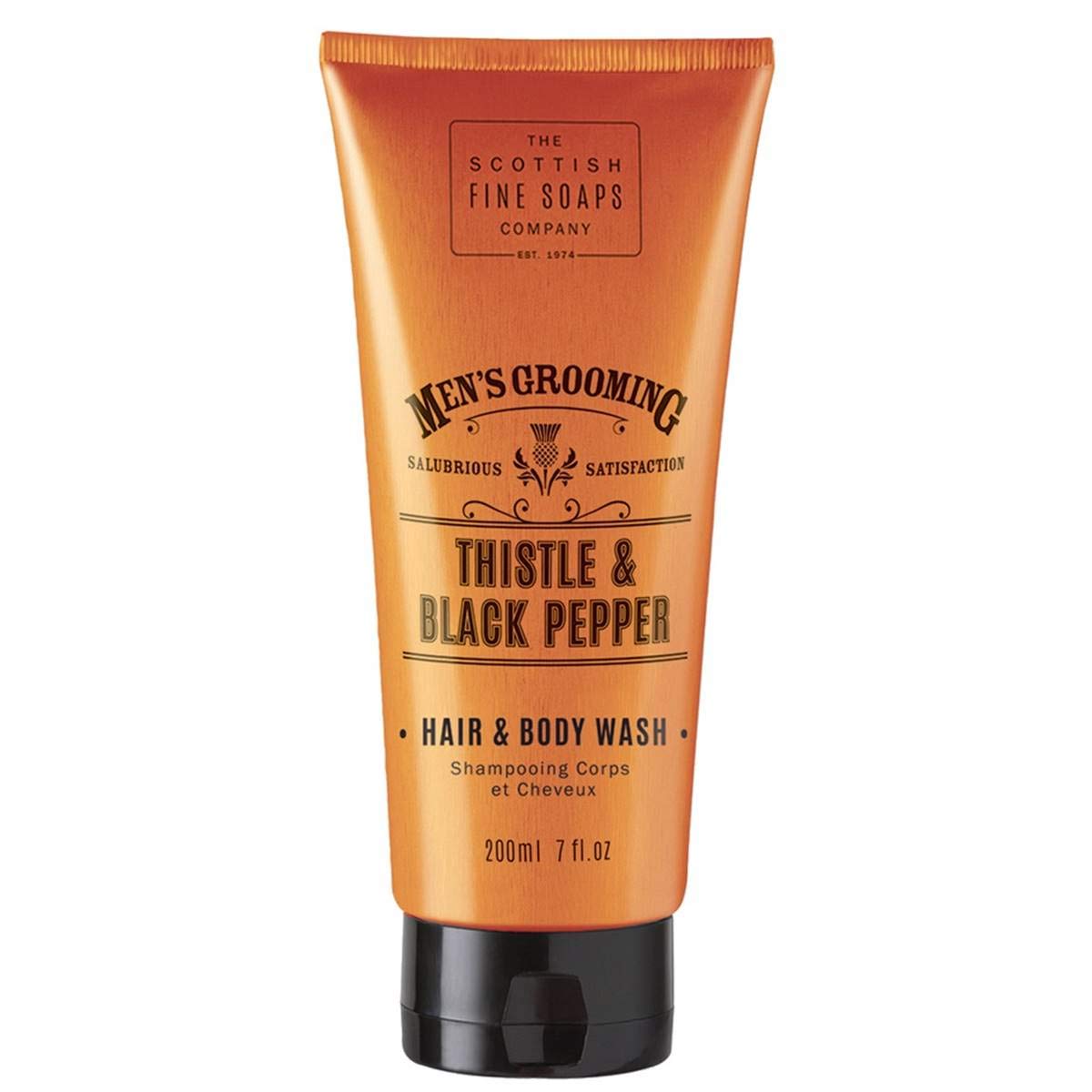 Scottish Fine Soaps - Thistle & Black Pepper Hair & Body Wash - Purifying Milk Thistle Extract - Woody, Amber Fragrance - Sensitive Formula - Vegan Friendly - 200ml