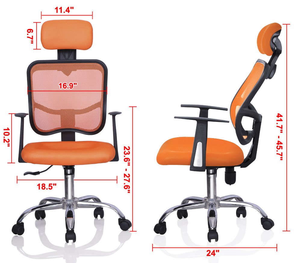 Modern Ergonomic Mesh High Back Executive Computer Desk Task Office Chair Orange