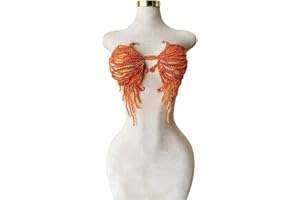 ESOSZNUA Trimimg Patches Pure Handmade with Glass Rhinestones Beads sew on Applique for Dress Chest Decorative Accessories 17X13inches (Orange)