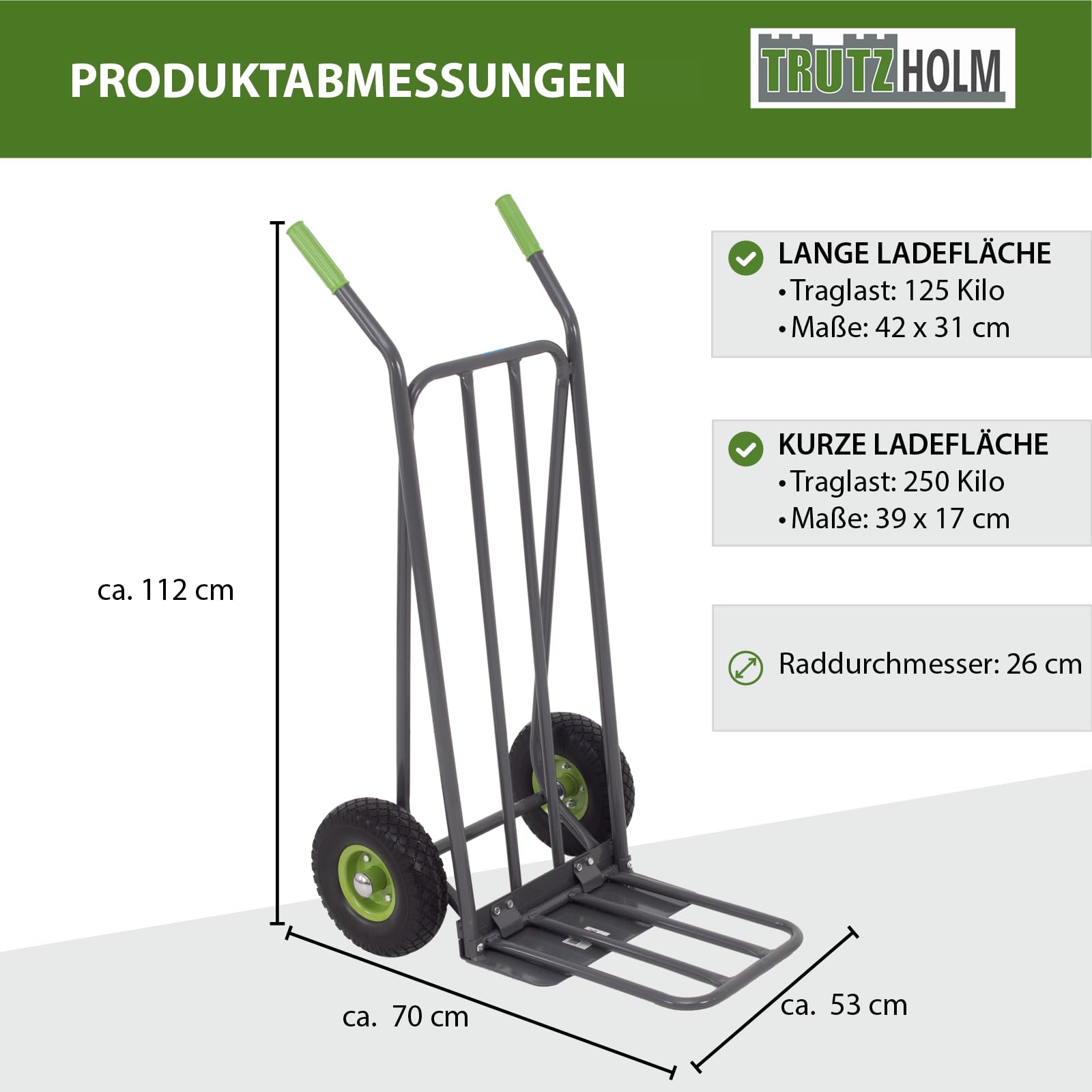 TRUTZHOLM Paketkarre mit extra Ladefläche 42 cm Traglast 250 kg Stahlrahmen klappbar Sackkarre Stapelkarre 3