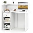 Tangkula Reception Desk, Front Counter Desk with Lockable Drawer & Adjustable Shelf, Oval Desktop, Retail Counter for Checkout, Computer Workstation for Salon Lobby Office, Home Office Desk
