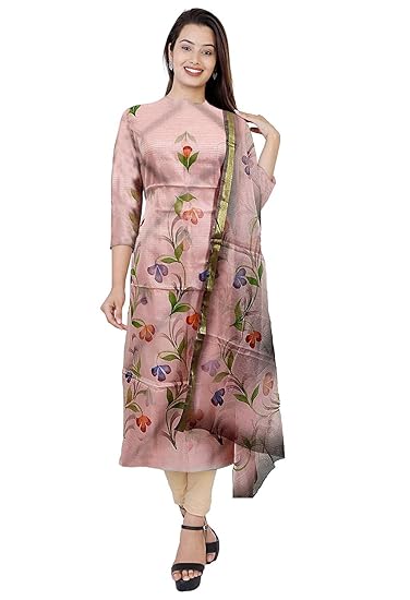 Nikhilam Hand Brush Painted Cotton Suit Dress Material for Womens (Multicoloured)