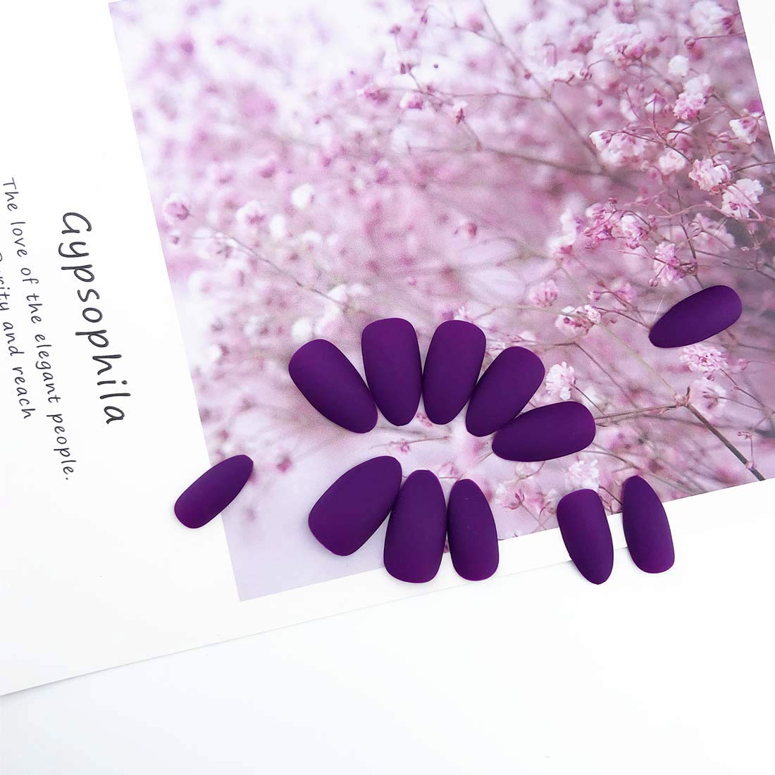 MISUD 100Pcs/Box Stiletto Fake Nails Purple Matte Medium Length Artificial Nails 10 Sizes Full Cover Press on Manicure Art Nails Tips for Charming Women and Girls - Violet - Image 6