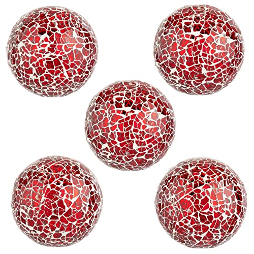 Ka Home Red Mosaic Glass Orbs Set of 5 Decorative Sphere Balls for