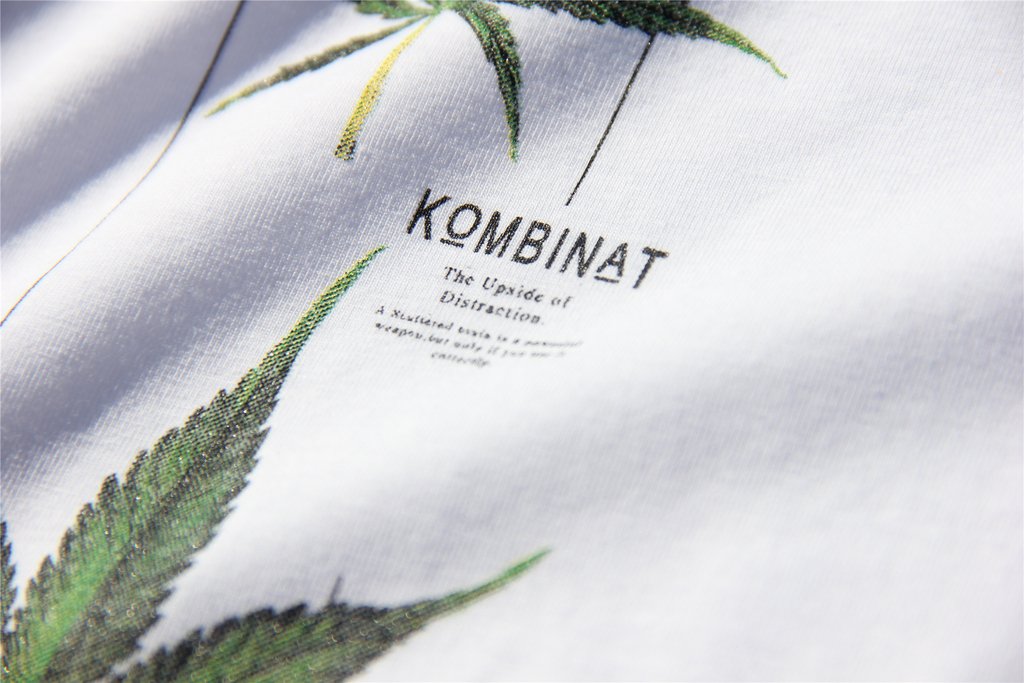 Faleto Mens Stylish Leaf Pattern Printing Cotton Short Sleeve Round Neck T-Shirt,White XXL