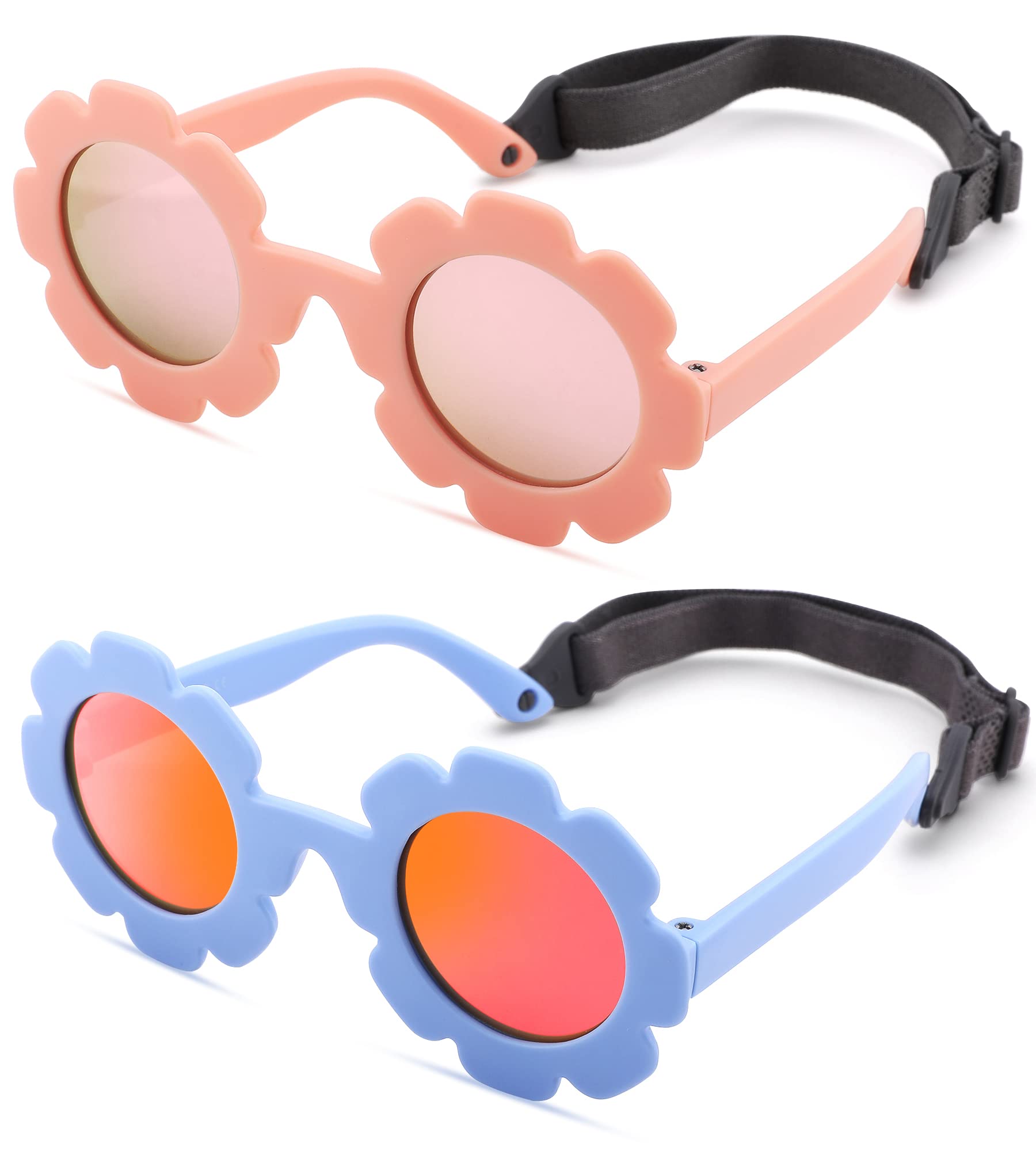 Polarized Baby Sunglasses with Strap – Flexible Flower Shaped Sunglasses for Toddler & Infant Age 0-24 Months