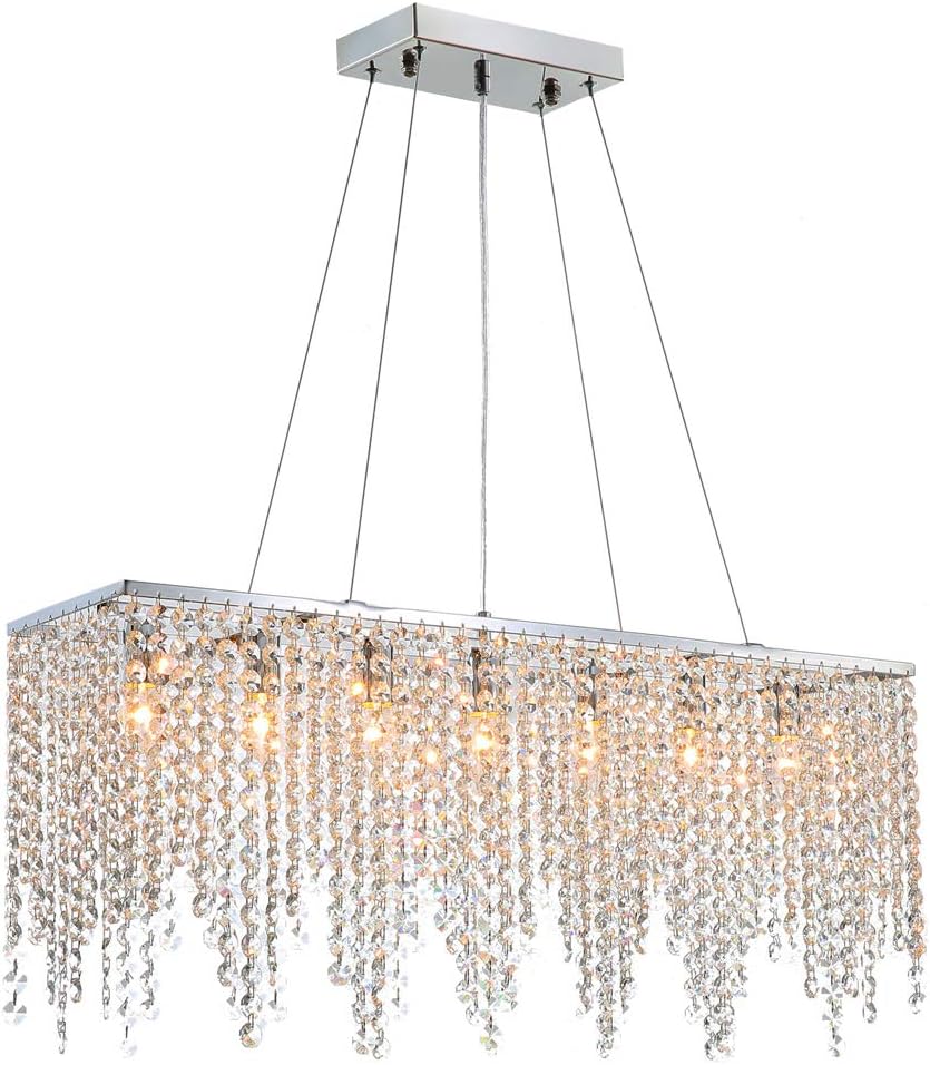 7PM Rectangular Crystal Chandelier Linear Hanging Light Fixture for Dining Room Kitchen Island: Home Improvement