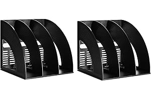 Marte Vanci 2 Pcs Magazine File Holder Book Desktop Organizer Plastic Storage Sturdy Vertical 3 Section Folder File Racks (Bl