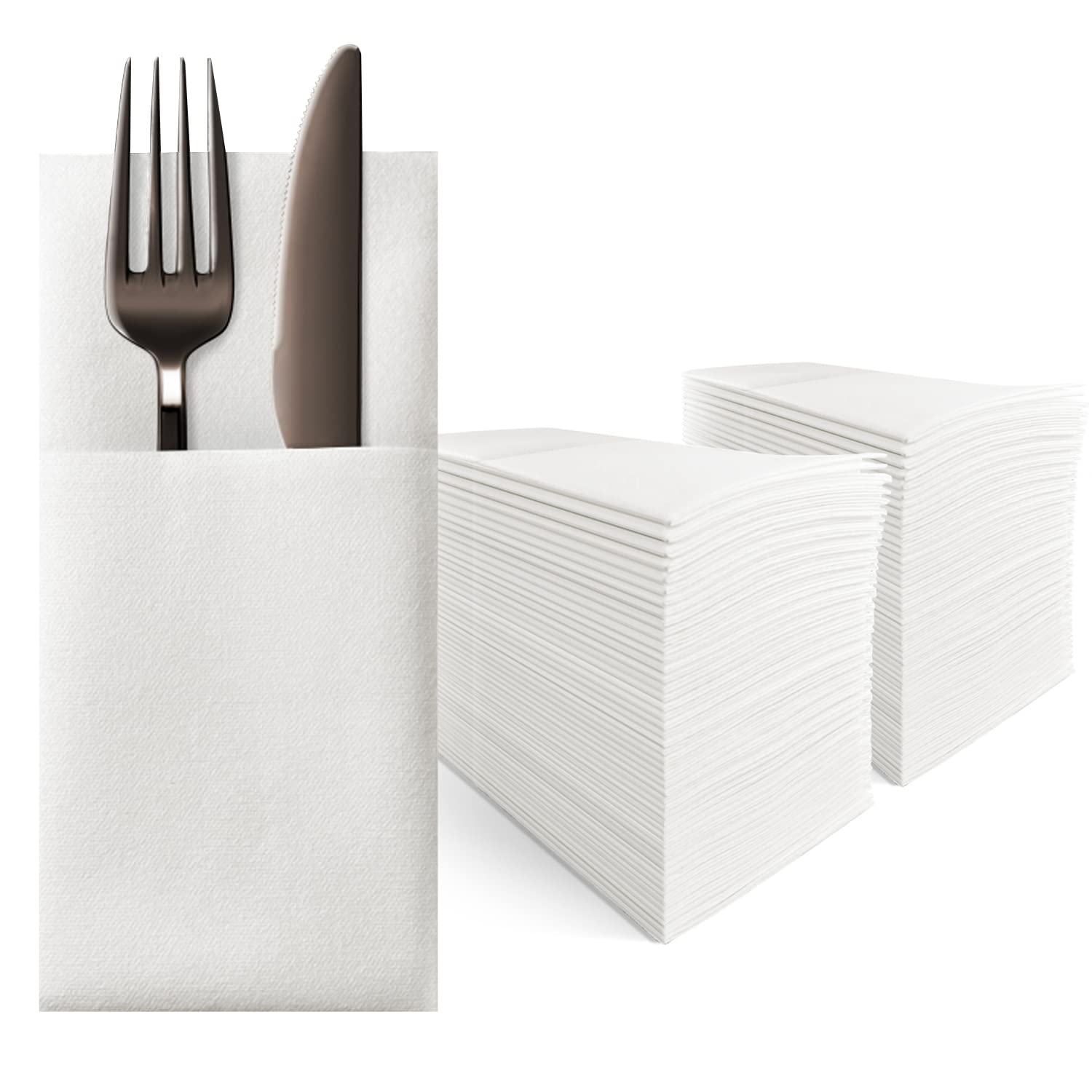 KMAKII Disposble Cloth Like Napkins,Pocket Napkins,Paper Dinner Napkins,Wedding Party White Napkin,Linen Feel Napkin,40×40cm,White 100 Count
