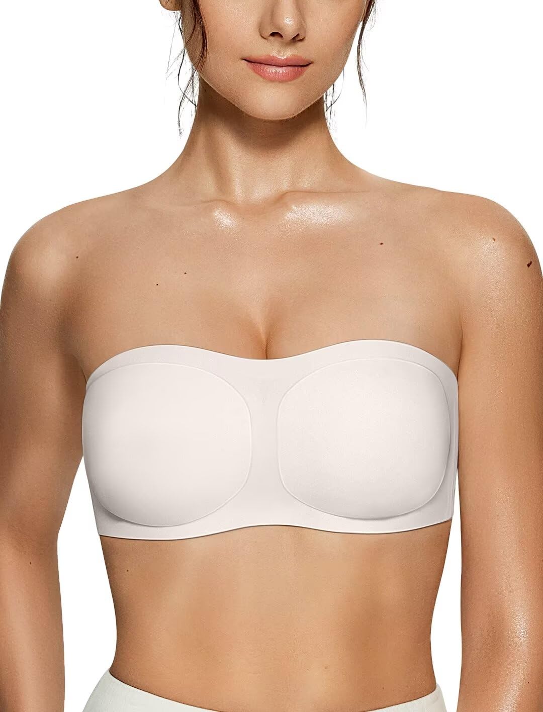 Photo 1 of Vertvie Women's Wireless Non-Slip Strapless Bra Seamless Padded Bandeau Bra Comfort Tube Top Push Up Multiway Bralette(White,X-Large)