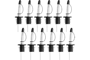 VIGOR PATH 12-Pack Premium Stainless Steel Classic Tapered Spout Bottle Pourers with Rubber Dust Caps - Ideal for Standard Sized Liquor, Wine, Coffee, Syrup, Vinegar, Snow Cone and Olive Oil Bottles