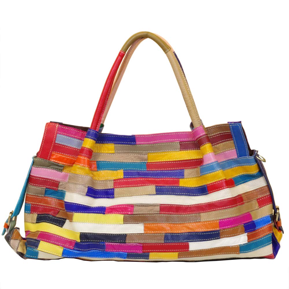 Segater® Women’s Multicolor Boston Bag Genuine Leather Colorful Patchwork Large Tote Handbag Hobo Purse Crossbody Big Bag