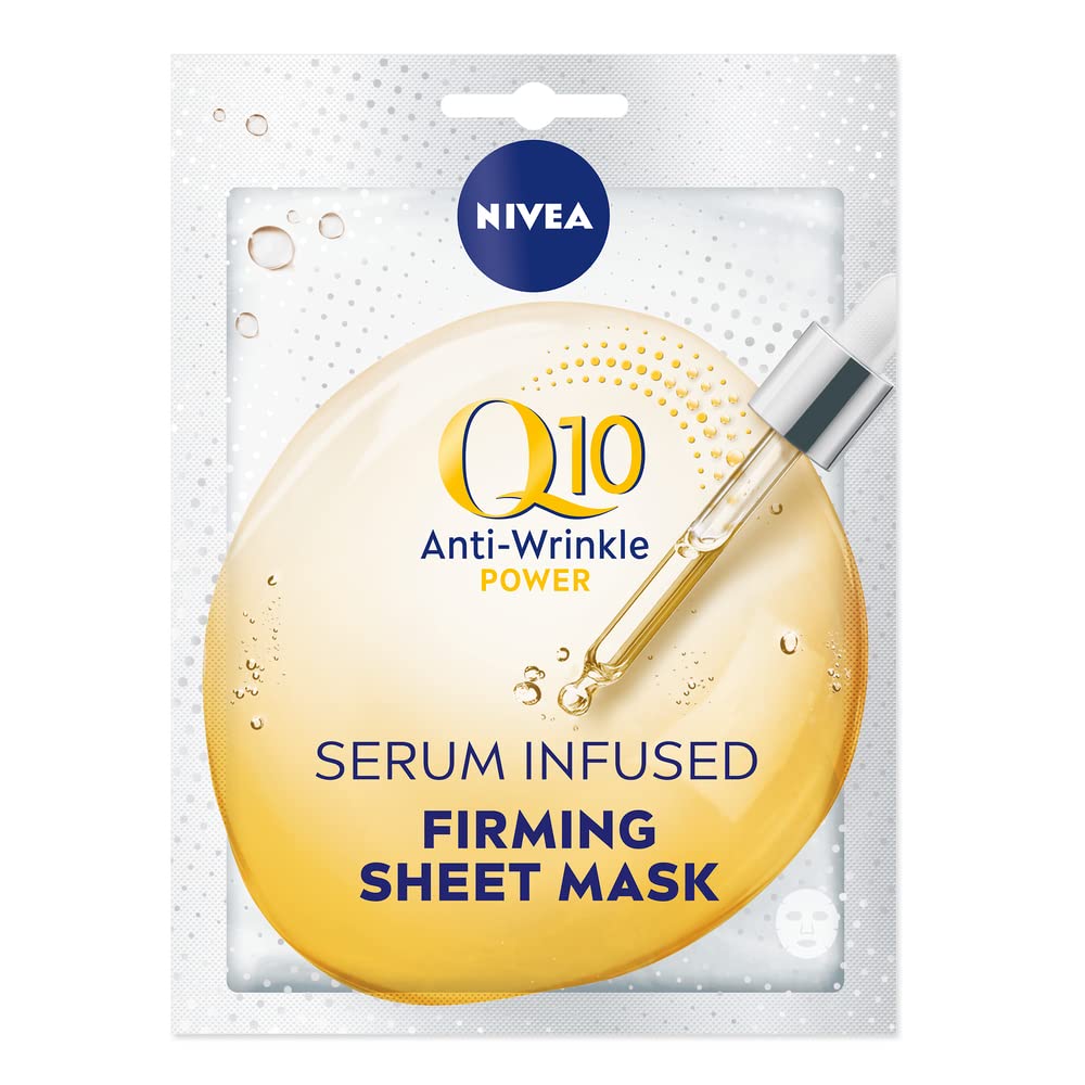 NIVEA Q10 Power Anti-Wrinkle + Firming Sheet Mask (1 Piece), Anti Ageing Moisturiser Mask, Face Mask Sheet with Coenzyme Q10, 10 Minute Anti Wrinkle Cream Mask