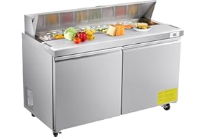 Uargd 60"W Commercial Refrigerator, 15.4 Cu. Ft Sandwich Prep Table, Food Prep Fridge with 16 Pans and Cutting Board, Stainle