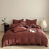 Luxlovery Brick Red Comforter Set California King Dark Rust Bedding Comforter Set Solid Blackish Red Soft Breathable Blanket Quilts 3 Piece Bedding Set for California King Bed