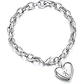 GoldChic Jewelry Heart Charm Bracelet Adjustable For Women, Stainless Steel Initial Cable Link Letters Mother Daughter Bracelets Jewelry Gifts for Mom (With Box)