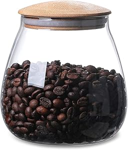 MOLADRI 400ML/13Oz Clear Cute Glass Storage Canister Holder with Airtight Bamboo Lid, Round Modern Decorative Small Container Jar for Coffee, Spice, Candy, Salt, Cookie, Condiment, Pepper, Sugar