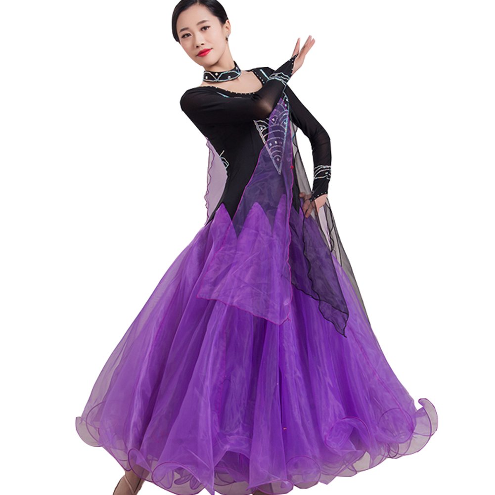 ワルツ 大きい裾 ラテンワンピース ダンスドレス タンゴ ウエア ダンス ワンピース レディース 衣装 社交ダンス タンゴ服 Xxxl パープル Xxxl パープル B07c3nvf21 演出用 競技着 スタンダードドレス インターナショナルダンス 長袖 社交ダンス 現品限り一斉値下げ