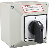 BAOMAIN 32A 2-Phase 3-Position Cam Rotary Changeover Switch with Enclosure | Maintained 1-0-2 2-Pole 8-Terminal Rotary Changeover Switch For Motor Control &amp; Generator MTS,heavy-duty,SZW26-32/D202.2D