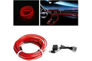 HIPOPY EL Wire Interior LED Strip Lights, 10FT/3M USB Auto Neon Light With Sewing Edge, Electroluminescent Ambient Lighting Kit, Fuse Protection, Car Decoration Accessories (Red/10FT)