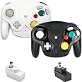 VTone Wireless Game Cube Controller, 2 Pieces 2.4G Wireless Classic Gamepad with Receiver Adapter for Wii Game Cube NGC GC (Black and White)