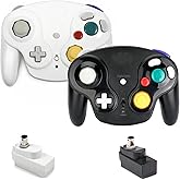 PGYFDAL Wireless Game Cube Controller, 2 Pieces 2.4G Wireless Classic Gamepad with Receiver Adapter for Wii Game Cube NGC GC (Black and White)