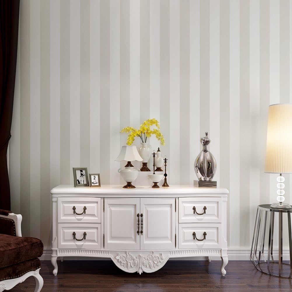 HANMERO European Modern Minimalist Country Luxury Stripe Nonwoven Fabric Wallpaper Rolls for Living Room Bedroom Tv Backdrop Wall Cream & White Color - Image 3