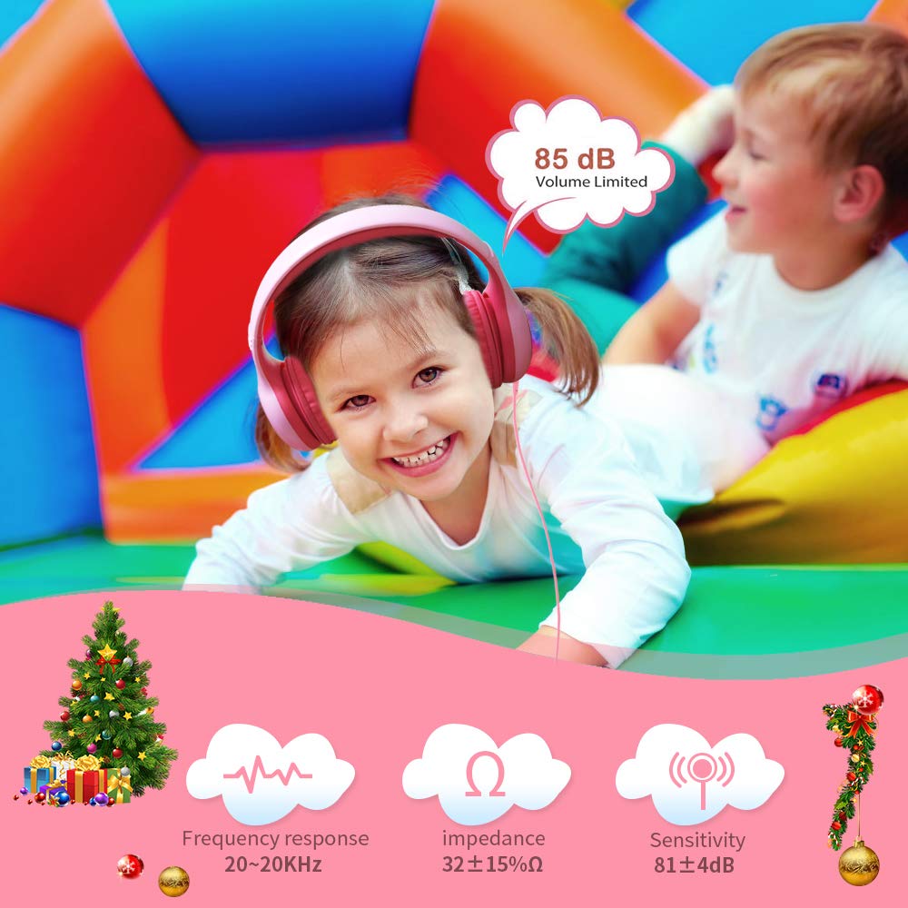 LOBKIN Kids Headphones Volume Limited Protection Wired Headsets with SharePort for Children/Kids,Kids Friendly Safe Food Grade Material On-Ear Headphones for Children Toddler Baby (Pink)