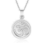 AeraVida Spiritual Sanskrit Mindfulness Charm/Om Symbol Round 22mm Medallion .925 Sterling Silver Necklace | Sterling Silver Necklace for Women | Long Necklaces for Women | Necklace Women Jewelry