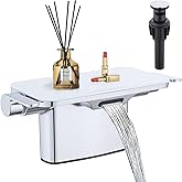 RAINREVIVE Waterfall Bathroom Faucet, 4 Inch Centerset Bathroom Sink Faucets, 2 Handle Bathroom Faucets for Sink, Modern Rv Lavatory Vanity Faucet with Pop Up Drain and Supply Hoses, Chrome