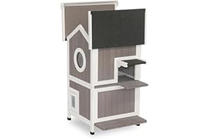 LUYITTON Outdoor Cat House 2 Story Cat House for Winter Weatherproof Feral Cat Enclosure Shelter with Escape Door Balcony Openable Roof