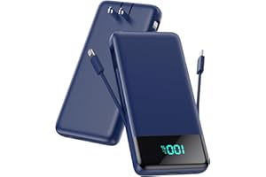 FOCHEW Portable Charger for iPhone with Built in Cables and Wall Plug,Upgraded 13800mAh Fast Charging USB C Power Bank,4 Outputs Travel Essential Battery Pack Compatible with iPhone 17/16/15/14,Samsung-Blue
