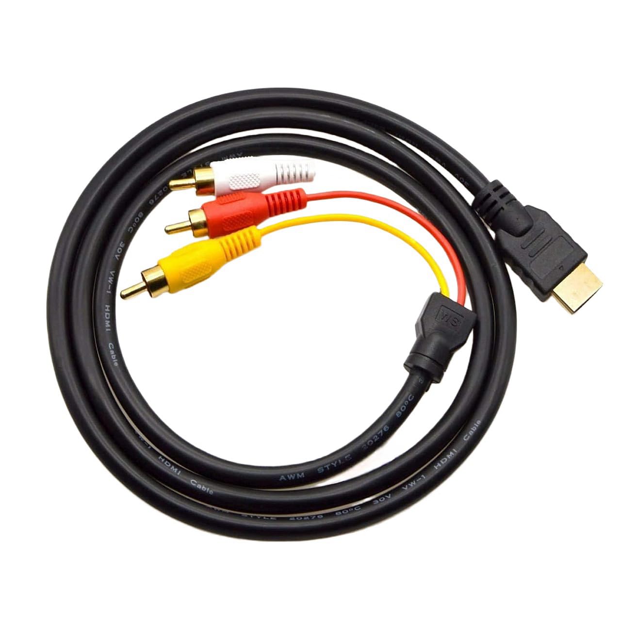 Mkoder HDMI to RCA TV Cable HDMI Male to 3 RCA Male av Cable Video Audio Component Converter Adapter 1080P for HDTV Black 5ft/1.5m