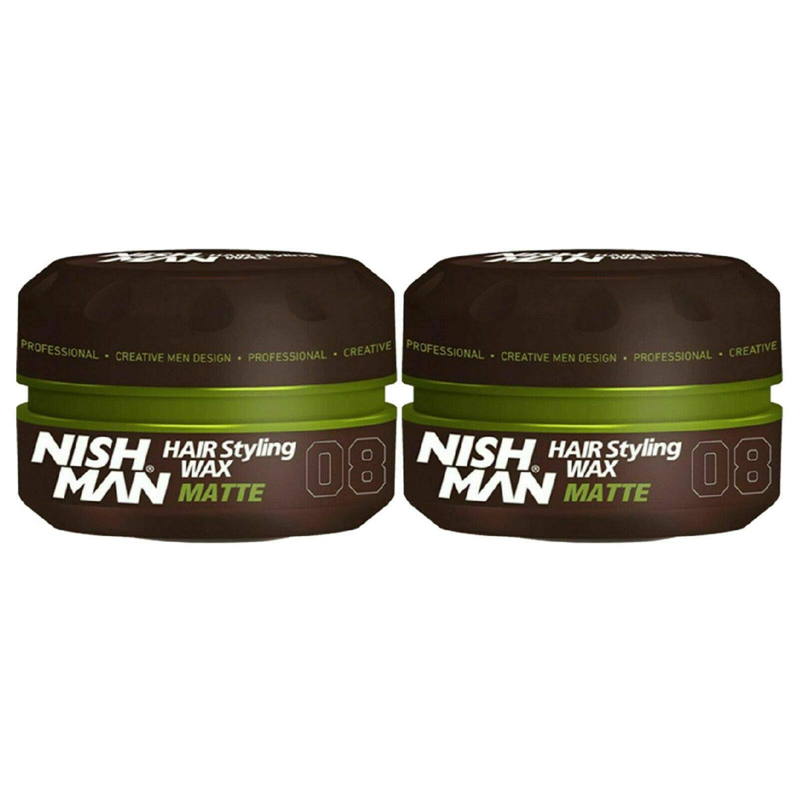 NISHMAN Hair Styling Wax for Men 08 - Matte 150g - Vanilla Scent - Natural Matte Look - Strong Hold - Hair Clay Aqua Wax- Long-Lasting Control and Definition (Pack of 2)