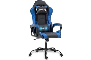WENTUM Gaming Chair PU Leather Massage PC Video Game Chair with Lumbar Support for Men Women, Home Office, Height Adjustable, Ergonomic, High Back, Blue