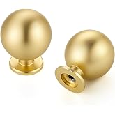 Brushed Gold Cabinet Knobs 12 Pack Round Ball Drawers Knobs, 1" Diameter | Ball Knob Shape, Dresser Drawer Restyle, Easy Install, For Cabinets, Dressers, Cupboards, Wardrobes, Home Hardware Upgrade