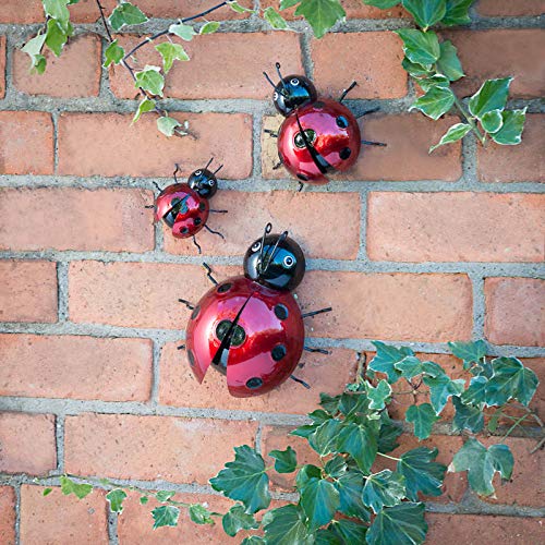 Elegant Metallic Wall Art Bumble Ladybird Decoration Garden Fence Mounted Feature Hanging 3 Pack - Ladybird