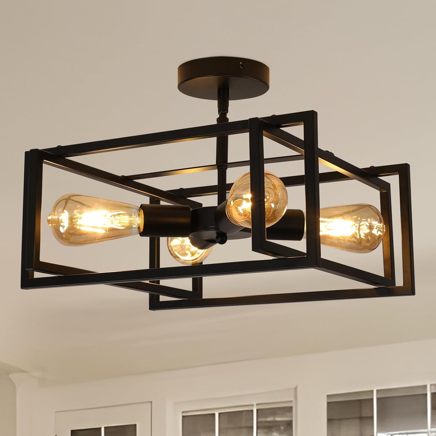 DELIPOP Semi Flush Mount Ceiling Light, 4-Light Black Farmhouse ...
