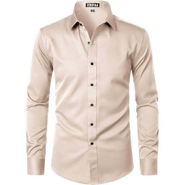 Amazon.com: ZEROYAA Men's Urban Stylish Casual Business Slim Fit Long  Sleeve Button Up Dress Shirt with Pocket ZLCL29-Beige Small : Clothing,  Shoes & Jewelry