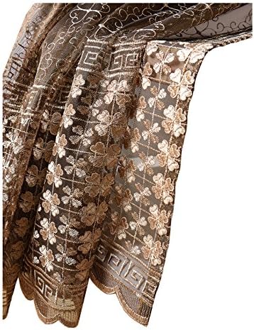 Smibra Rural Clover Embroidery Sheer Curtains Rod Pockets Top Voile Window Draperies for Living Room & Dining Room(1 Panel, W50 x L63 inch, Brown)1886022C1SVHBN75063-8516