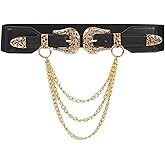 ROYALEAD Simple Adult Waist Belt with Adjustable Unique Relief Buckle Waistband PU Waist Belts for Rock Fan Wear Resistant, Black Chain