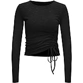 Zengjo Womens Long/Short Sleeve Workout Tops Ruched Side Yoga Atheltic Shirt Slim Fitted