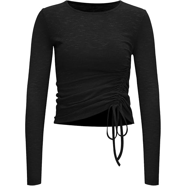 SweatyRocks Women's Long Sleeve V Neck Crop Top Drawstring Ruched